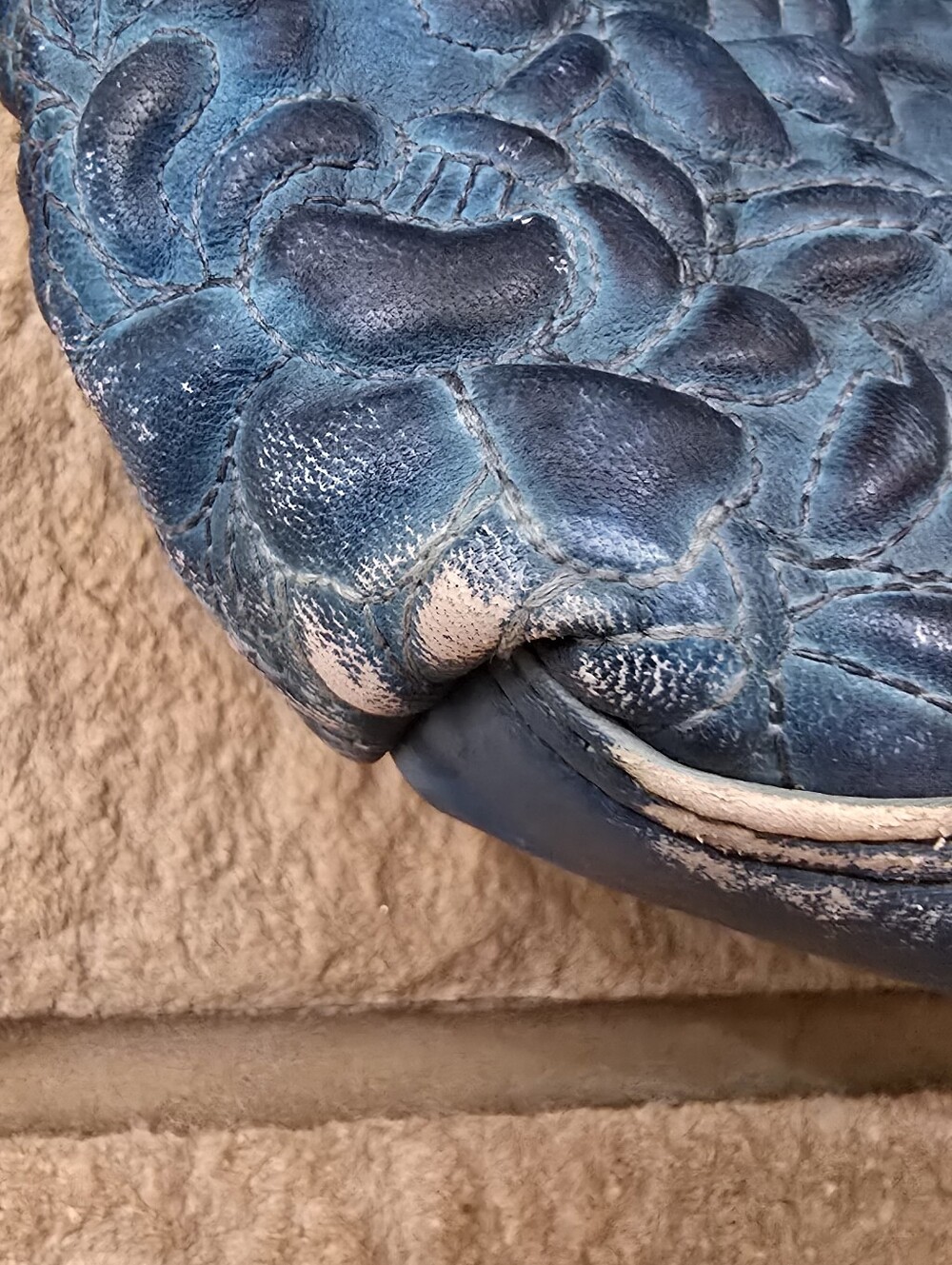 Anabaglish Blue Embossed Floral Leather Shoulder Bag Boho Sundance - Picture 8 of 16